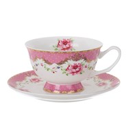 TAZA DE T  CON PLATILLO CON BOX (ROSA)